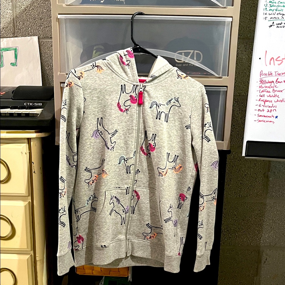 Gray Hoodie with Colorful Unicorn Print